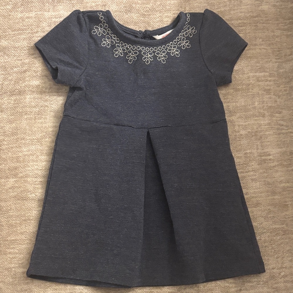 Joe Fresh Dark Gray Kids Dress with Floral Embroidery